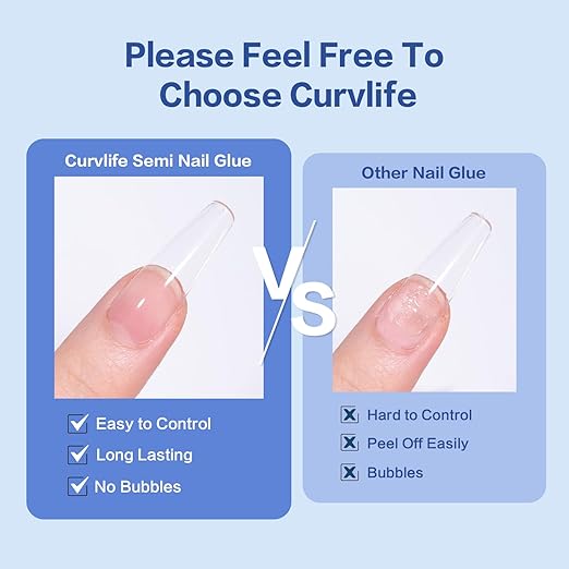 Curvlife 15g Semi Solid Nail Glue Gel with 5ml 3 in 1Nail Glue Remover, No Need for Uv Light, Gel for Press On Nails, Click&Remove Pen Design