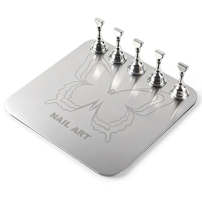 TADOPRO Nail Art Stand for Press Ons Fake Nail Tip Holder for Painting Nails Acrylic Nail Display Practice Kit with Magnetic Metal Base Nail Art Supplies Home DIY & Salon Use（sliver02）
