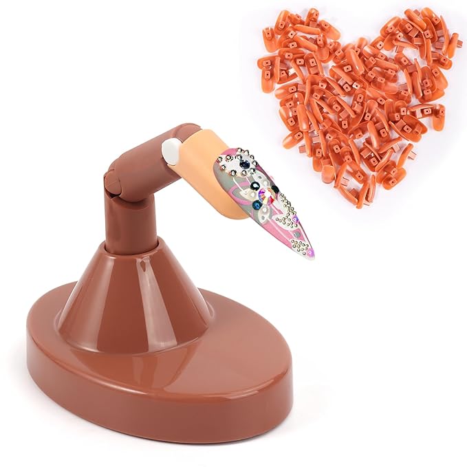 Practice Finger for Acrylic Nails, 1PC Adjustable Fake Mannequin Fingers with 1PC Acrylic Finger Base and 100PCS Brown Nail Tips, Movable Flexible Training Fake Finger Nail to Practice Nail Art