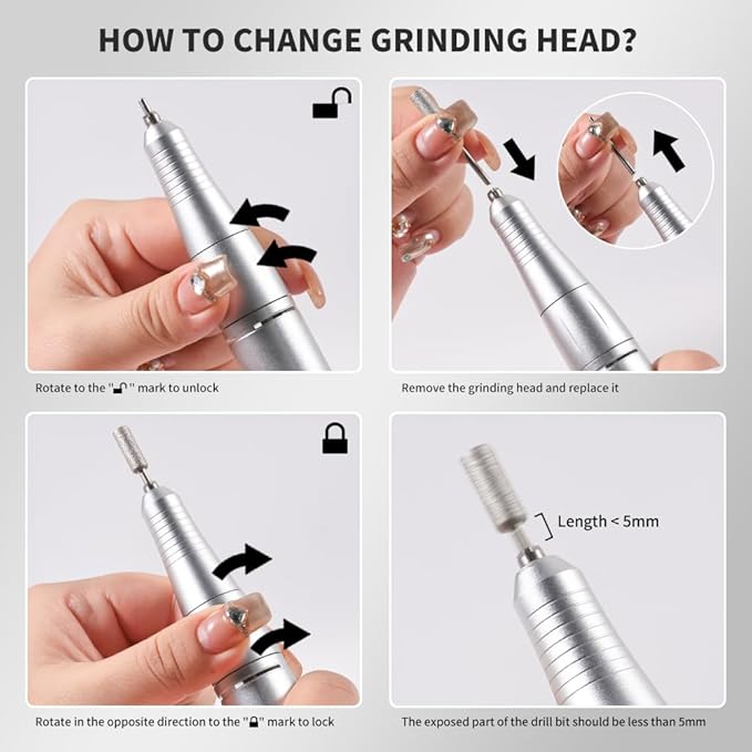 Professional Electric Nail Drill, 45000 RPM Cordless Rechargeable E-File Machine, with 12 Bits, Sanding Bands, LCD Display for Acrylic Gel Nails (DMJ-V8-Gray-USB)