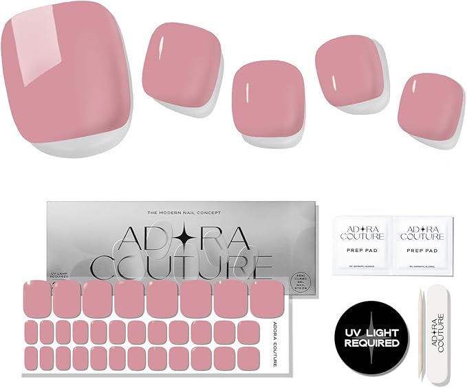 Semi Cured Gel Nail Strips - 32 pcs Gel Pedicure Stickers, Easy to Apply & Remove Toenail Stickers, Salon Quality at Home & Long Lasting - UV Nail Lamp Required - Pink Mauve P