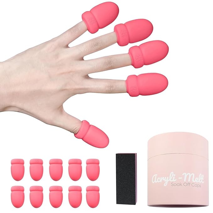 Gel Polish Remover Refill Kits for Nails, Holiday Gifts for Women Girls Nail Polish Remover Set with 10PCS Soak Off Caps & Nail Buffer Block - Quickly Removes Poly Gel & Acrylic Nails (Pink Short)