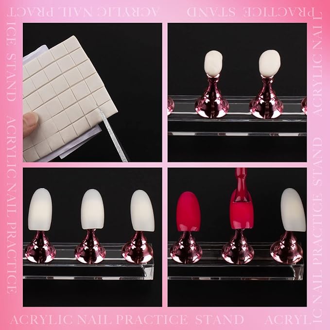 Nail Stands Acrylic Nail Art,Press on Nail Stand Magnetic Nail Tips Practice Holder 54 Pcs Reusable Adhesive Putty for DIY Painting(Pink