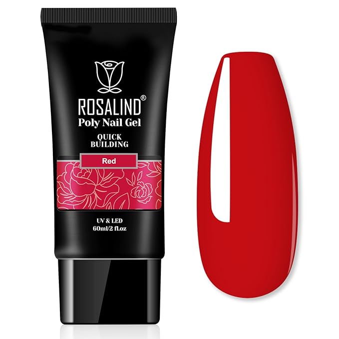 ROSALIND 2 oz Red Christmas Poly Nail Gel, Big Tubes Builder Red Gel for Nails Art Decoration, Nail Thickening Easy to DIY Use at Home Need UV Lamp