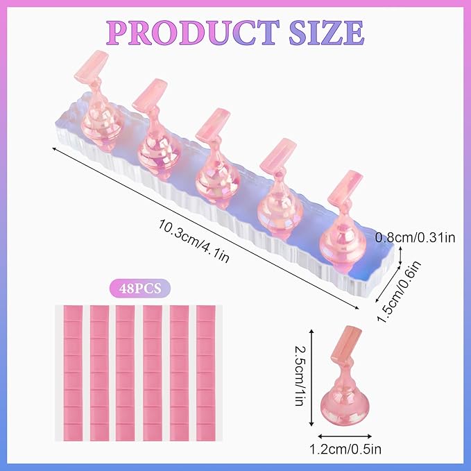 Nail Stand Acrylic Nail Art Display Stand Magnetic Nail Tips Practice Holder 54 Pcs Reusable Adhesive Putty for DIY Painting Nails Stand kit (Aurora Pink)