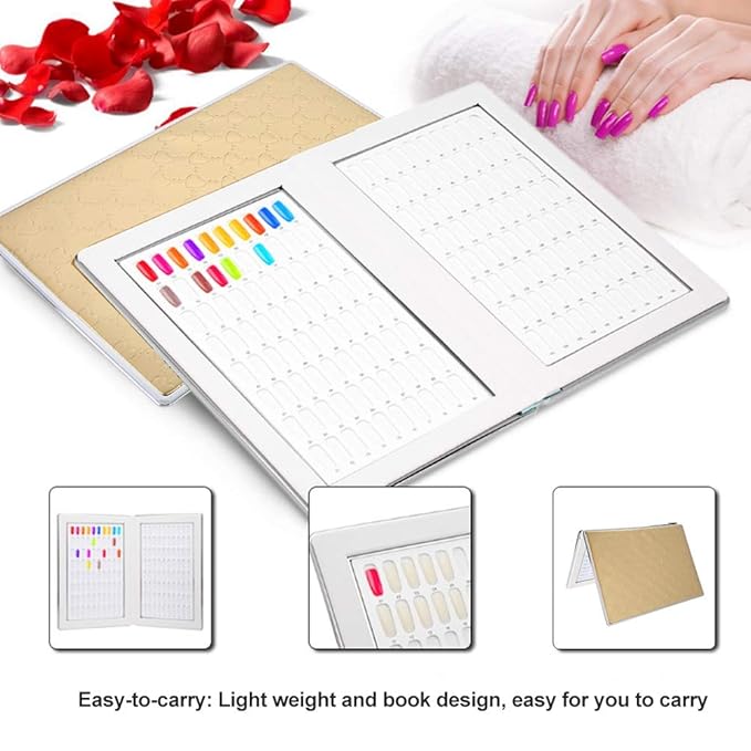 Nail Display Chart Book, 160 Slots Gel Polish Organizer - Portable Nail Color Swatch Card for Salon & DIY Art Practice, Durable Fabric, Reusable(Gold)