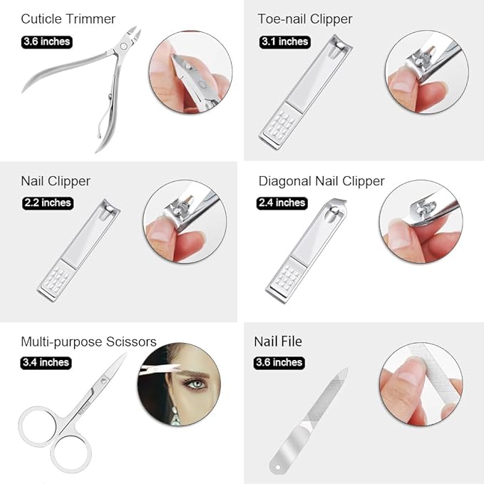 ZIZZON Nail Clippers Kit Manicure Pedicure Set with Holographic Case(Pink)