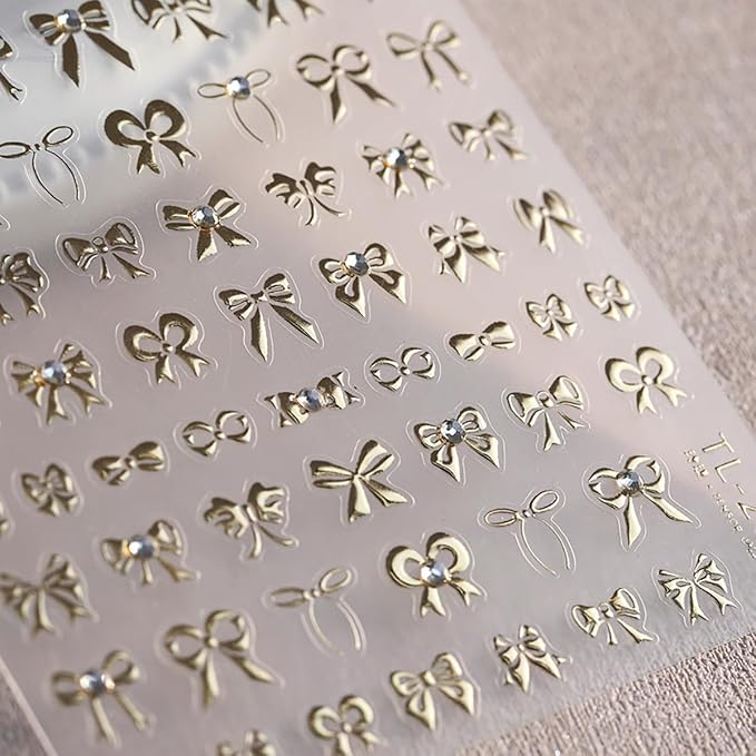 1 Sheets Gold Bow Nail Stickers for Nail Art Crystal Diamond Bows Nail Decals 5D Self-Adhesive Bow-Knot Nail Supplies Gold Nail Art Stickers for Women Girls DIY Manicure Nail Decoration