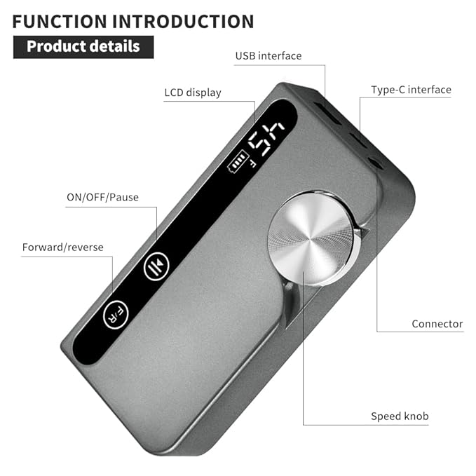 Professional Electric Nail Drill, 45000 RPM Cordless Rechargeable E-File Machine, with 12 Bits, Sanding Bands, LCD Display for Acrylic Gel Nails (Metallic Gray)