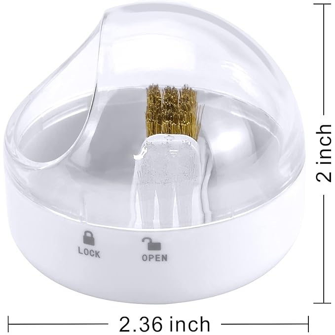 Nail Art Cleaner Tool Case with Steel Wire Brush and Nylon Brush for Cleaning Carbide/Ceramic Nail Drill Bits, Anti-splash Design, Removable, Washable, Clear Cover + White Base