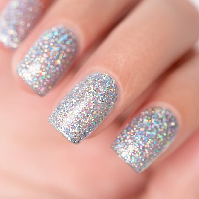 RARJSM Glitter Gel Nail Polish Silver Sparkly Iridescent Glitter Gelpolish 15ml Chunky Shimmer Holographic Rainbow Effect Soak off L e d U V Curing Required High Pigments for Salon DIY Manicure