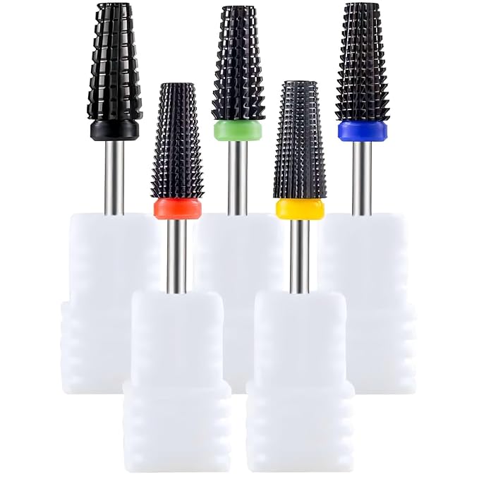 Yakamoz 5Pcs Ceramic Nail Drill Bit Set - 3/32" Professional Electric Nail File Bit Kit Cuticle Nail Bits for Acrylic Nails Poly Gel Removal, Manicure Nail Salon Supplies, Two-Way Rotation