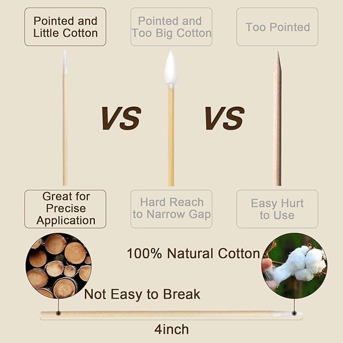 600 Pcs Pointed Cotton Swabs for Nails, 4 Inch Microblading Cotton Swab for Makeup, Nail Polish Clean Up Tool, Lint Free Cotton Buds for Beauty, Precision Makeup and Craft Applicators