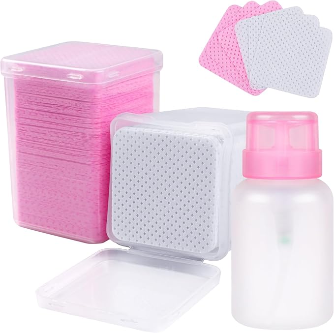 400pcs Nail Cotton Pads, 1 Pull-Off Pump-Style Bottle Suitable for Nail Care Wipes, Nail Cleaning Pads, Mascara Extension Glue Cleaning Wipes, and Nail Care Product Sets (Pink + White)