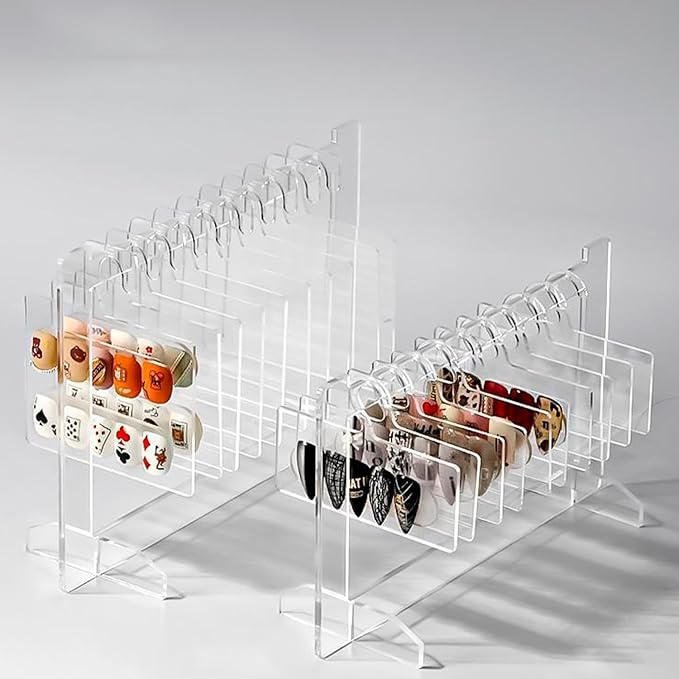 Hapivida Transparent Nail Art Display Board, 2Pcs Acrylic Hanging Nail Display Polish Board Nail Tips Sample Display Stand with 10pcs Hanger