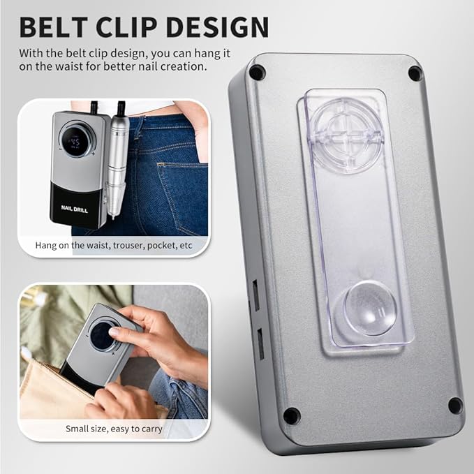 Professional Electric Nail Drill, 45000 RPM Cordless Rechargeable E-File Machine, with 12 Bits, Sanding Bands, LCD Display for Acrylic Gel Nails (DMJ-V9-Gray-USB)