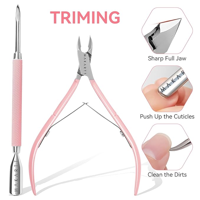 Makartt Nail File and Buffer Set, Pink Basic Prep Kit with Cuticle Clipper, Trimmer, Pusher, Brush, Manicure Care Kit for Natural and Acrylic Nails (7pcs)