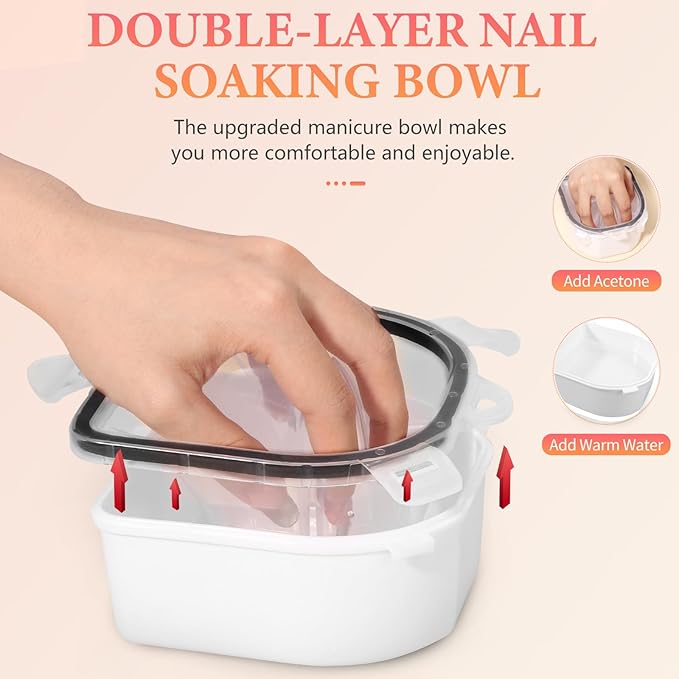 Nail Soaking Bowl, Soak Off Gel Polish Dip Powder Remover Hand Acetone Nail Soak Off Bowl Manicure Bowl with Triangle Cuticle Peeler and Stainless Steel Cuticle Pusher Nail Art Tool (Black-3PCS Set)
