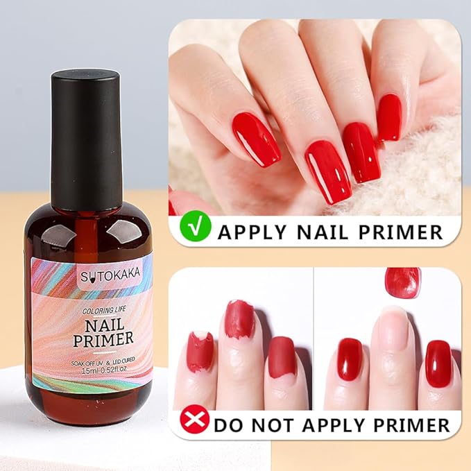 Nail Prep Dehydrator and Primer Set - 2pcs 15ml Acid Free No Burn Fast Air Dry Natural Nail Dehydrator and Superior Bonding Primer for Acrylic Powder