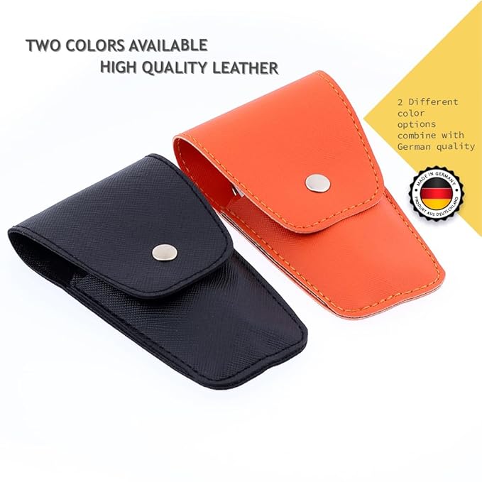 Tarko Solingen Travel Nail Clippers Manicure Set, 4 Pcs Nail Care Kit with Stylish Leather Carry Case & Nail Scissors - Professional Nail Clippers Set (Orange)