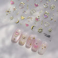 Gold Nail Stickers for Nail Art 5D Self-Adhesive Heart Nail Stickers Bow Moon Star Nail Decals with Rhinestones Design Sun Nails Supplies Decoration Accessories for Women and Girls