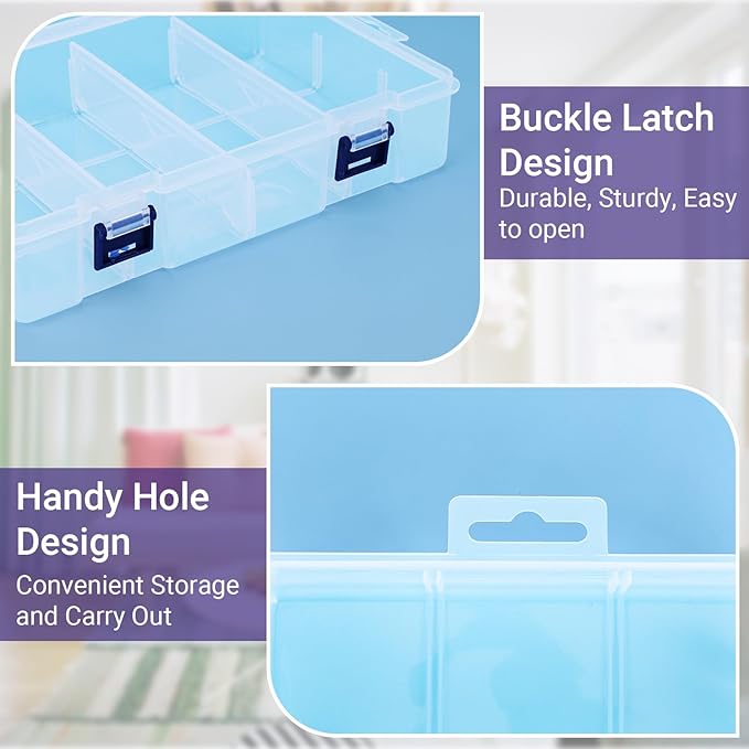 Large Bead Organizer Box, 8 Compartment Craft Storage Container with Removable Divider, Plastic Empty Case for Jewelry Rhinestone Charms Crystal Press On Fake Nail, Hair Stuff Small Accessory