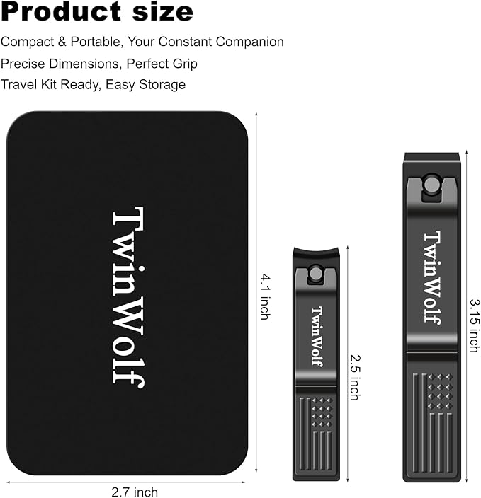 TwinWolf Nail Clippers Set, Ultra Sharp Sturdy Fingernail and Toenail Clipper by American Flag Pattern Handle,Built-in Nail File Stainless Steel Nail Clipper Cutter for Men and Women,Black,2-Pack