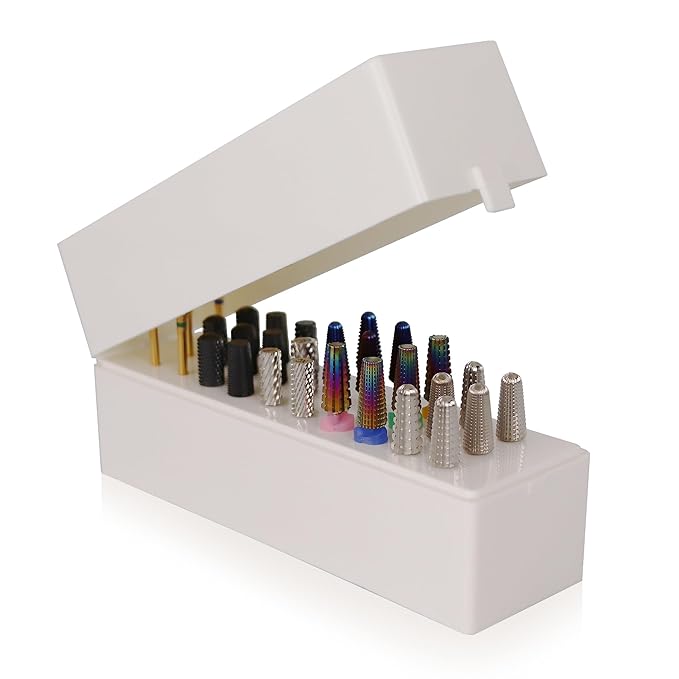 PANA Rectangle Nail Drill Bit Holder Display Organizer Case - Dustproof Carbide Bit Storage Container Box For Manicure Tools Nail Salon - 30 Holes White (Drill Bits Not Included)