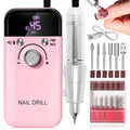 Professional Electric Nail Drill, 45000 RPM Cordless Rechargeable E-File Machine, with 12 Bits, Sanding Bands, LCD Display for Acrylic Gel Nails (DMJ-V6-PINK-USB)