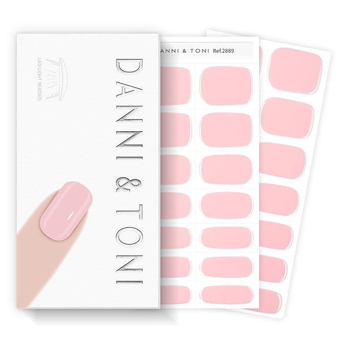 DANNI & TONI Semi Cured Gel Nail Strips Pale Pastel Pink Gel Nail Wraps 28 Stickers | Dreamy Blush