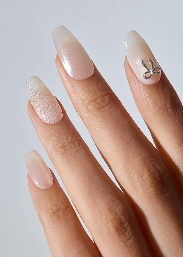 ohora Semi Cured Nail Strips (N Eternal Shine) - Works with Any UV/LED Lamps, Salon-Quality, Long Lasting, Easy to Apply & Remove - Includes 2 Prep Pads, Nail File & Wooden Stick