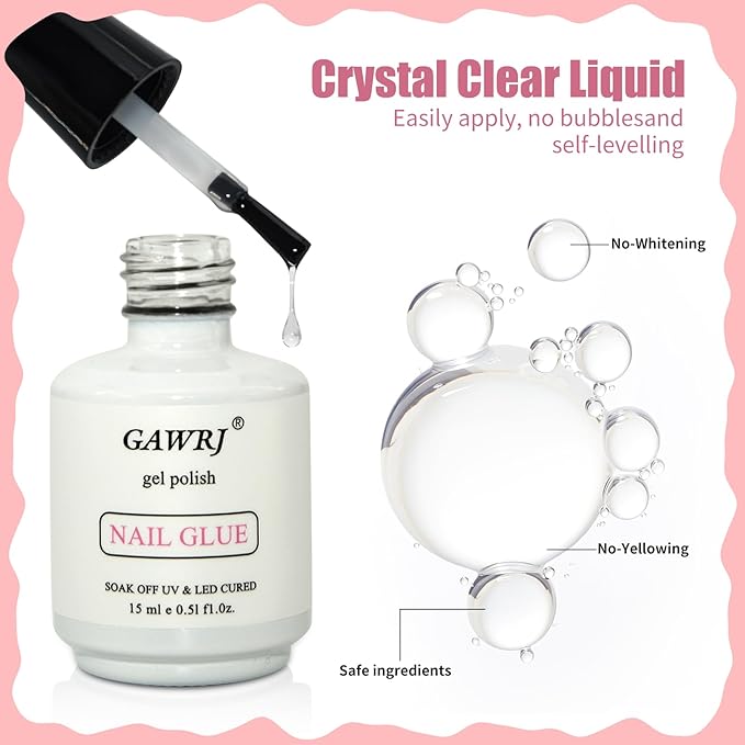 Nail Tips Gel Nail Glue Bulk 4 Pcs 15ml 9 in 1 Adhesive Gel Nail Polish for Salon - Strong Nail Glue for Press On Nails Nails Acrylic Tips - Christmas Nail Art, Valentine's Day Girl Gift