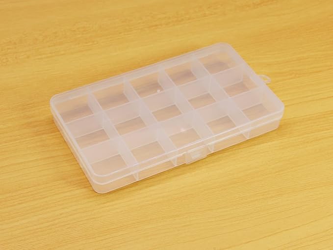 8 Pack 15 Grids Plastic Bead Organizer Box 6.8 * 3.86 * 0.87 inches Clear Storage Container Jewelry Case with Fixed Dividers for Rings, Earrings, Nail Art, DIY Crafts, Fishing Tackles