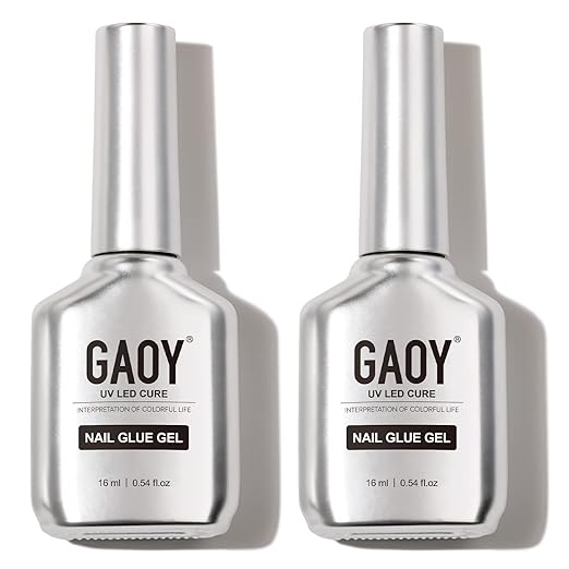 GAOY 2Pcs 16ml Gel Nail Glue for Acrylic Nails Tips, 2 in 1 Nail Glue and Base Coat, UV Light Cure
