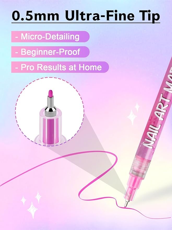 12 Color Nail Art Markers Set, Kalolary Nail Polish Pens Nail Point Graffiti Dotting Pen Drawing Painting Liner Brush for DIY Nail Art Beauty Adorn Manicure Tools