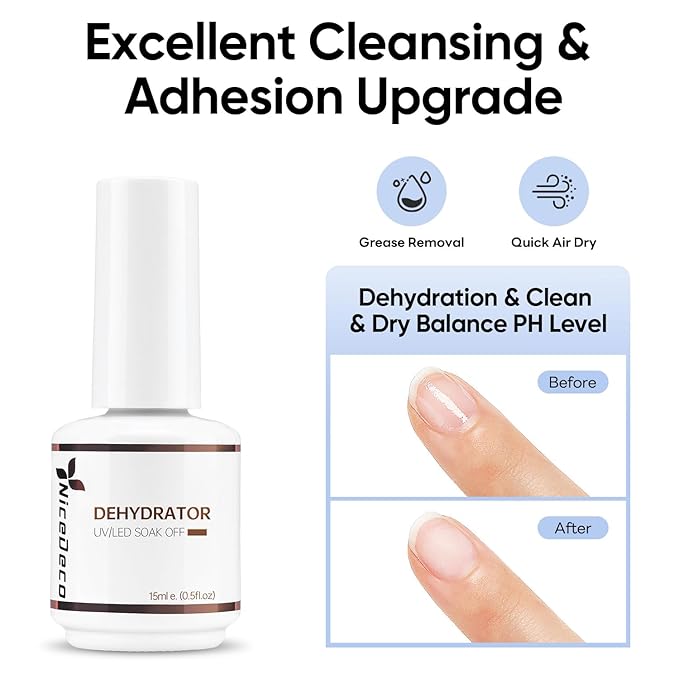 Nicedeco Hema Free Nail Dehydrator Cruelty Free Vegan Nail Prep Dehydrate Bonder, Fast Air Dry, No Lift Prep for Gel and Acrylic Powder, Foundation for Long-lasting Nail Polish