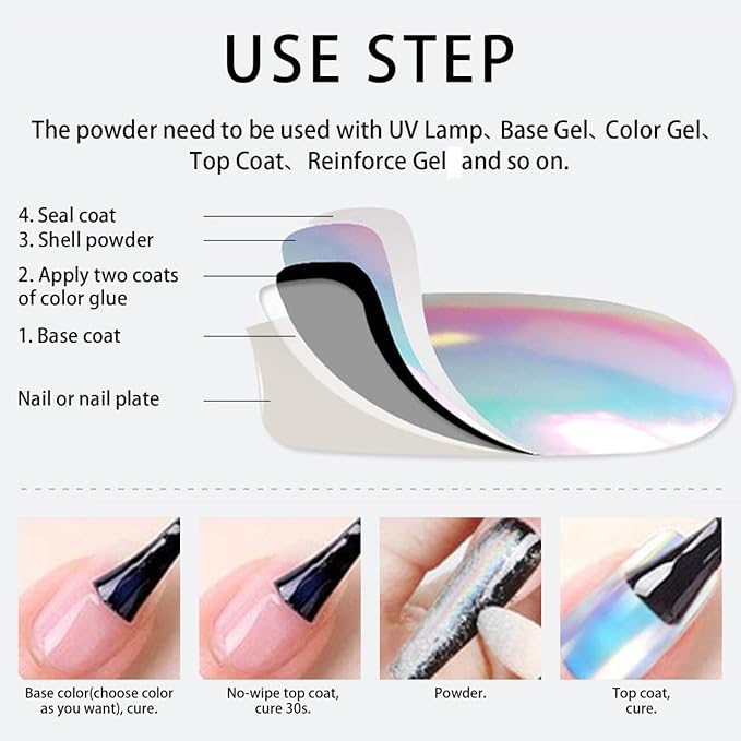 1 Box Holographic Nail Glitter Powder Rainbow Color Neon Effect Nail Art Flakes Decoration Chrome Nail Powder Dust Tip Manicure