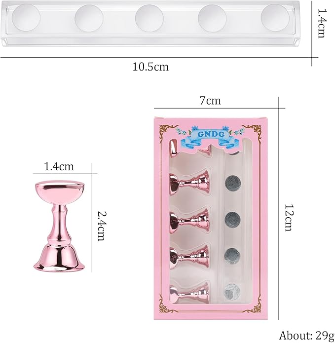 Etercycle Acrylic Nail Display Stand DIY Nail Crystal Holder Magnetic Practice Stands with Reusable Adhesive Putty Clay for False Nail Tip Manicure Tool (Pink)