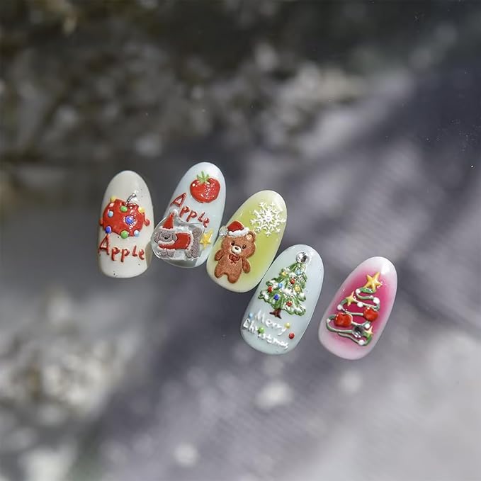 1 Sheet Christmas Nail Stickers for Nail Art 5D Embossed Xmas Tree Nail Decals Self Adhesive Cute Bear Apple Star Nails Art Stickers for Women Winter Holiday Manicure DIY Decoration Accessories