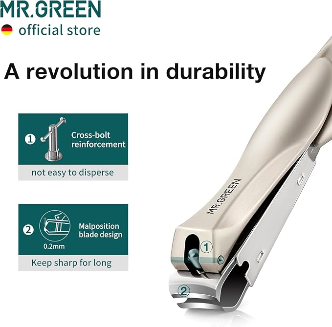 MR.GREEN Nail Clippers Stainless Steel Anti Splash Fingernail Cutter Manicure Tools Bionics Design Pedicure Scissor Nail Trimmer (Nail Clipper (Medium))