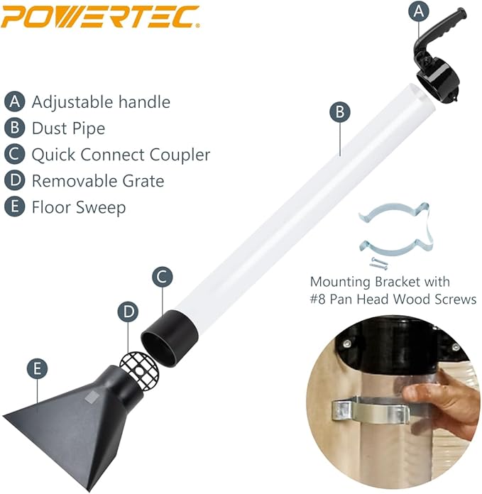 POWERTEC 70282 4-Inch Dust Collection Hose Floor Sweep Accessories Kit