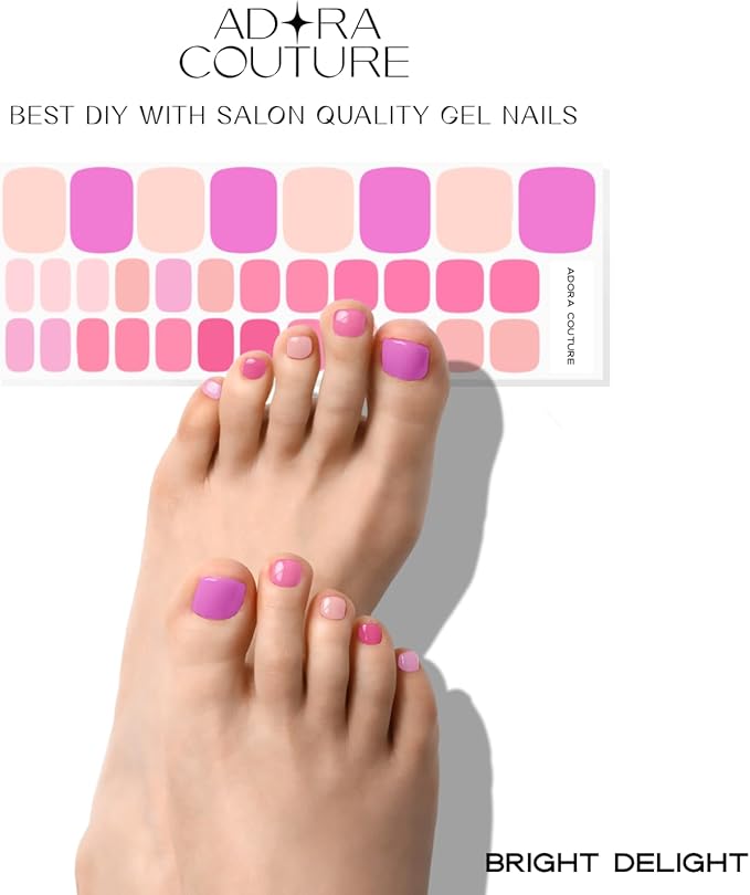 Semi Cured Gel Nail Strips - 32 pcs Gel Pedicure Stickers, Easy to Apply & Remove Toenail Stickers, Salon Quality at Home & Long Lasting - UV Nail Lamp Required - Veri Peri P