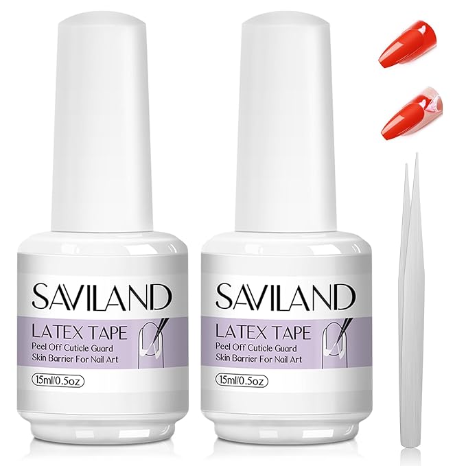 SAVILAND 2PCS Liquid Latex for Nails: 30ML Liquid Latex Peel Off Nail Polish Cuticle Guard for Gel Polish with Tweezers Nails Polish Protector for Fingers Peel Off Tip Tape for Nail Art