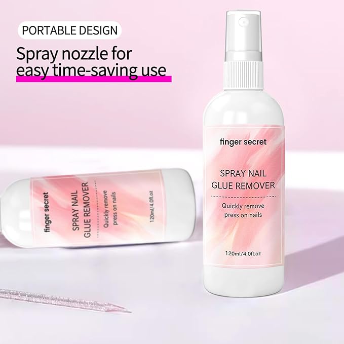 Spray Nail Glue Remover for Press on Nails, Press-on Nail Tips Solid Glues Removers Flase Acrylic Nail Tips Tapes, Remove Rhinestones Glue Remove Art Charms Design in Salon or Home