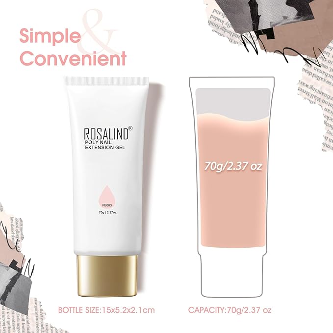 ROSALIND Soft Pink Poly Nail Gel, 2.37oz/70g Nail Extension Gel Light Pink Builder Enhancement Thickening Strengthener 3D Molding Gels for Beginner & Professional Use