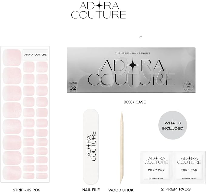 Semi Cured Gel Nail Strips - 32 pcs Gel Pedicure Stickers, Easy to Apply & Remove Toenail Stickers, Salon Quality at Home & Long Lasting - UV Nail Lamp Required - Be Rosy P