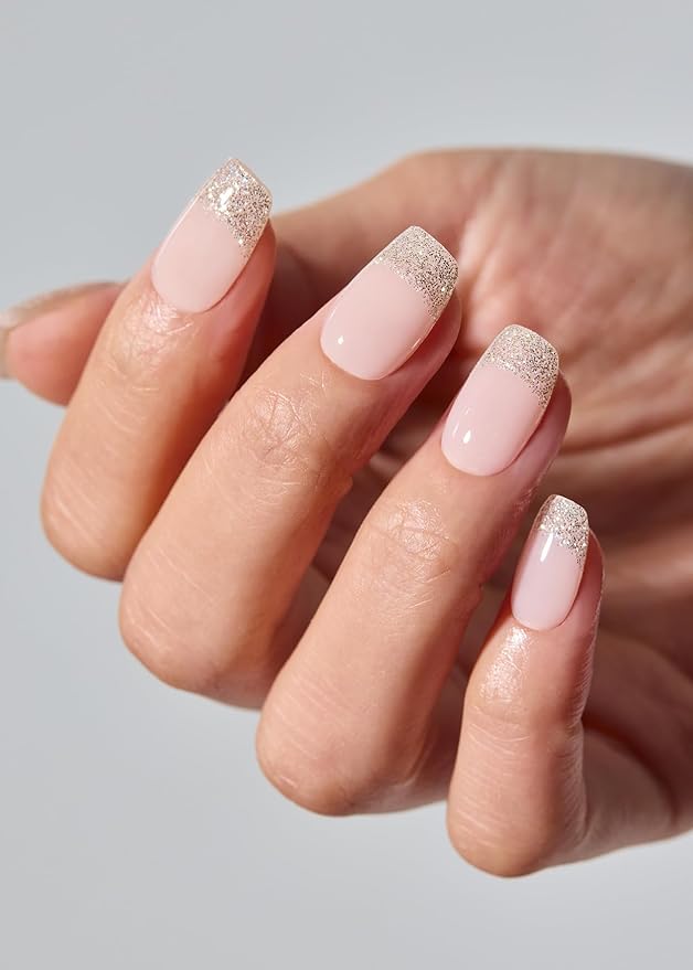 ohora Semi Cured Nail Strips (N Starlight French) - Works with Any UV/LED Lamps, Salon-Quality, Long Lasting, Easy to Apply & Remove - Includes 2 Prep Pads, Nail File & Wooden Stick