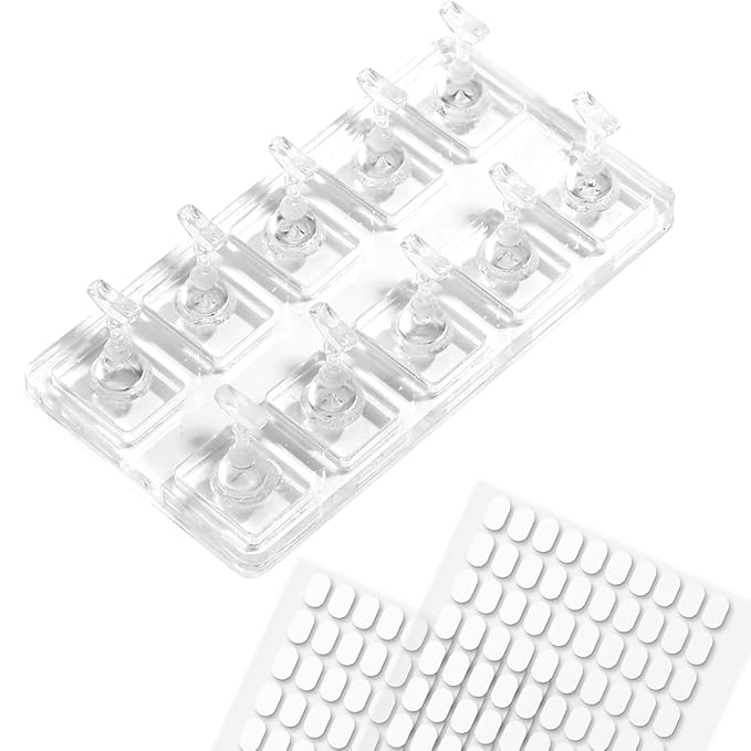 Nail Stand for Press On Nails Art Display Practice, Non-mangnetic Acrylic Stand Holder for Practice Tips with 200pcs Clear Reusable Adhesive, Beginner Nails Arts Kit Accessories DIY Tool