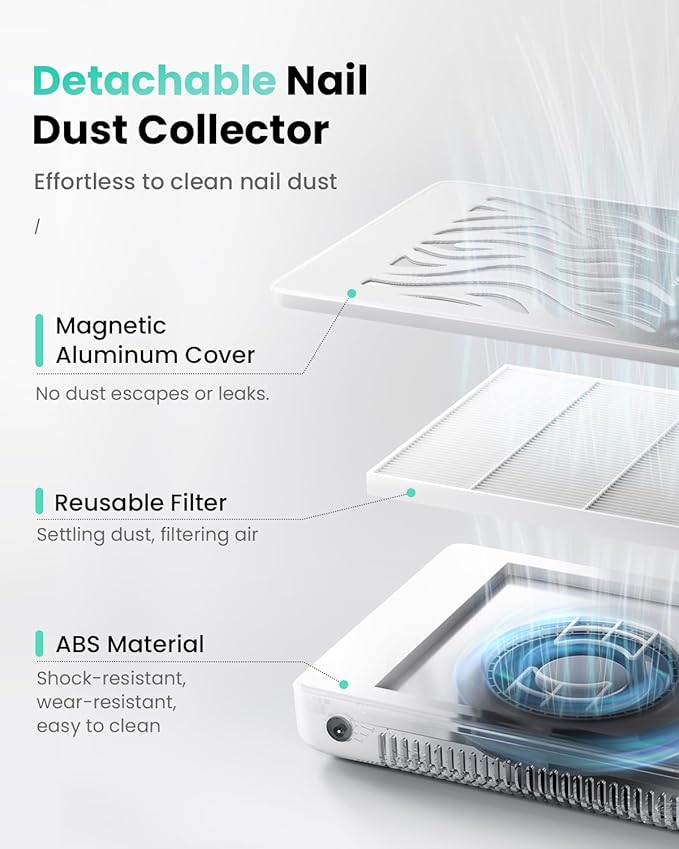 Nail Dust Collector-4000RPM Professional Nail Vacuum Dust Collector with Reusable Filter, 608Pa Nail Fan Dust Collector, Dual Voltage