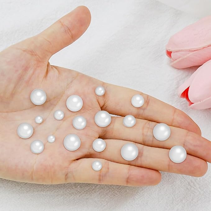 3090 Pcs Face Pearls Stickers White Self-Adhesive Face Gems Stick On Pearl Hair Accessories Glitter Bling Jewels Stickers for Crafts Decoration DIY Scrapbook Embellishments 4 Sizes 3/4/5/6 mm